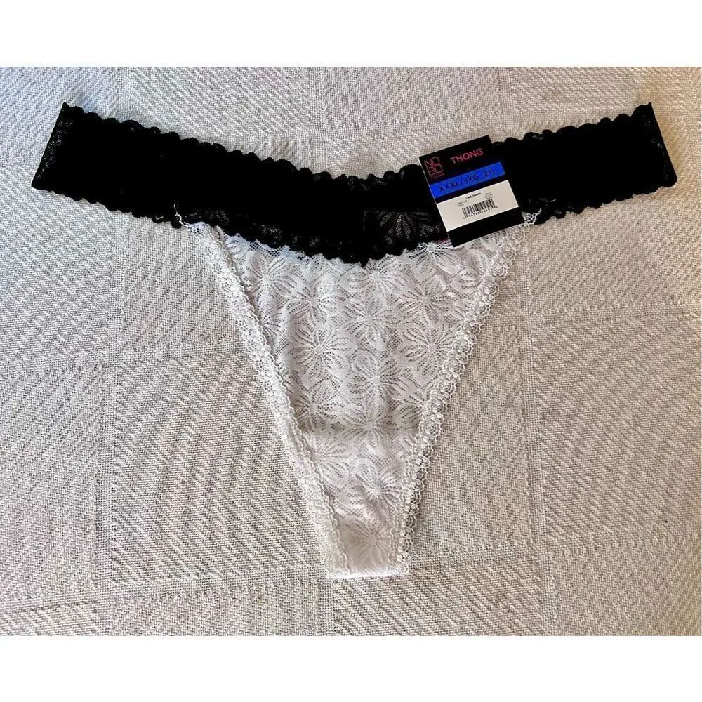 NWT No Boundaries Nobo Black and White Lace Thong Panties XXXL/3XG NWT
